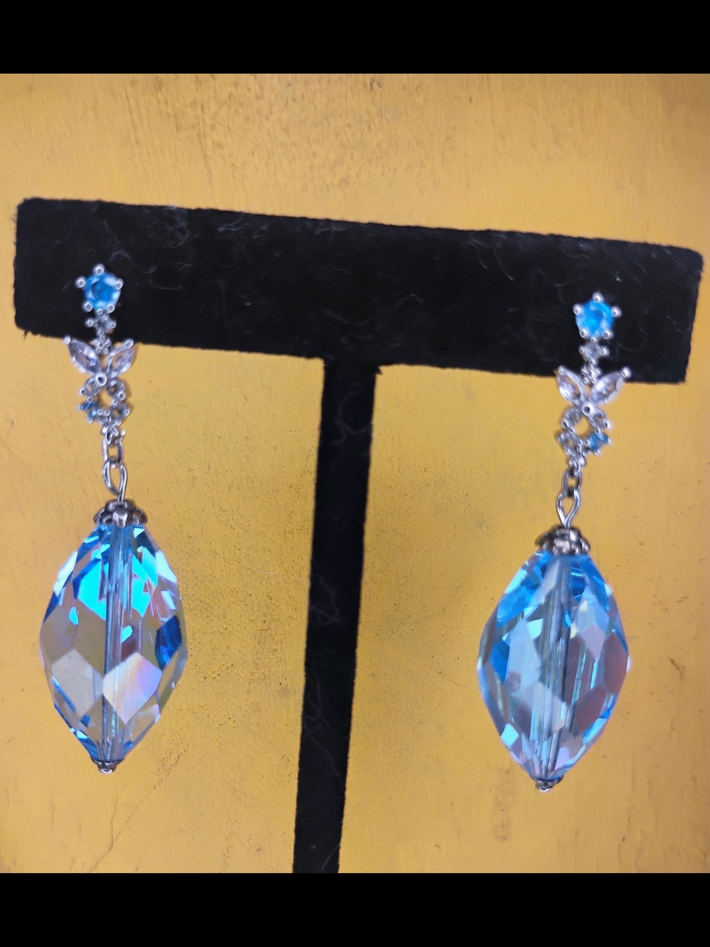 Handcrafted German Crystal & Cubic Zirconia Icy Blue Drop Earrings